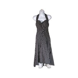 Anthropologie Dress 0 Womens Black/White Maeve Midi Sheath Sleeveless Halter Dot